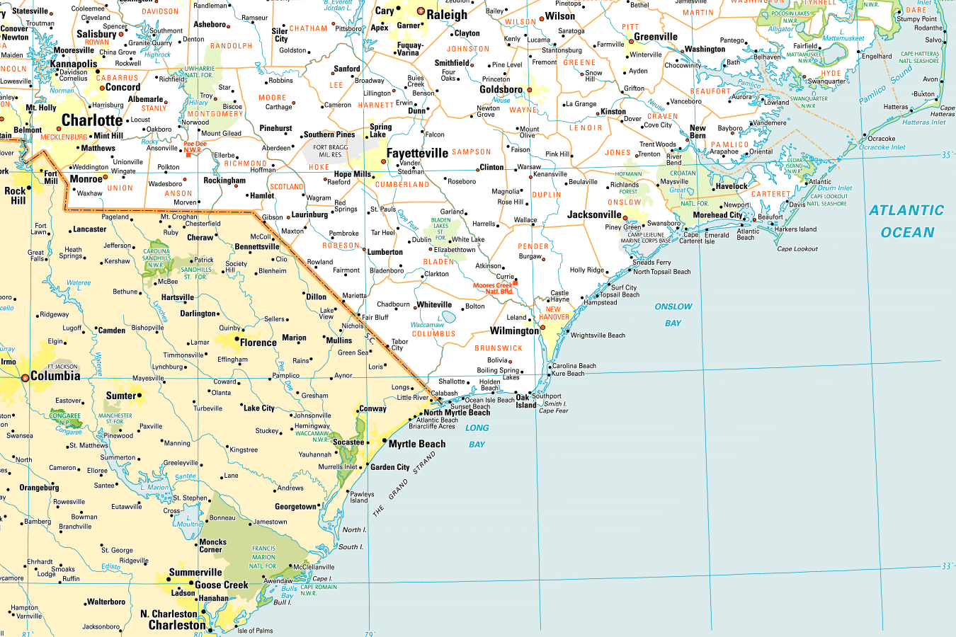 Wilmington, NC is situated on the east coast of North Carolina an hour north of Myrtle Beach, South Carolina.