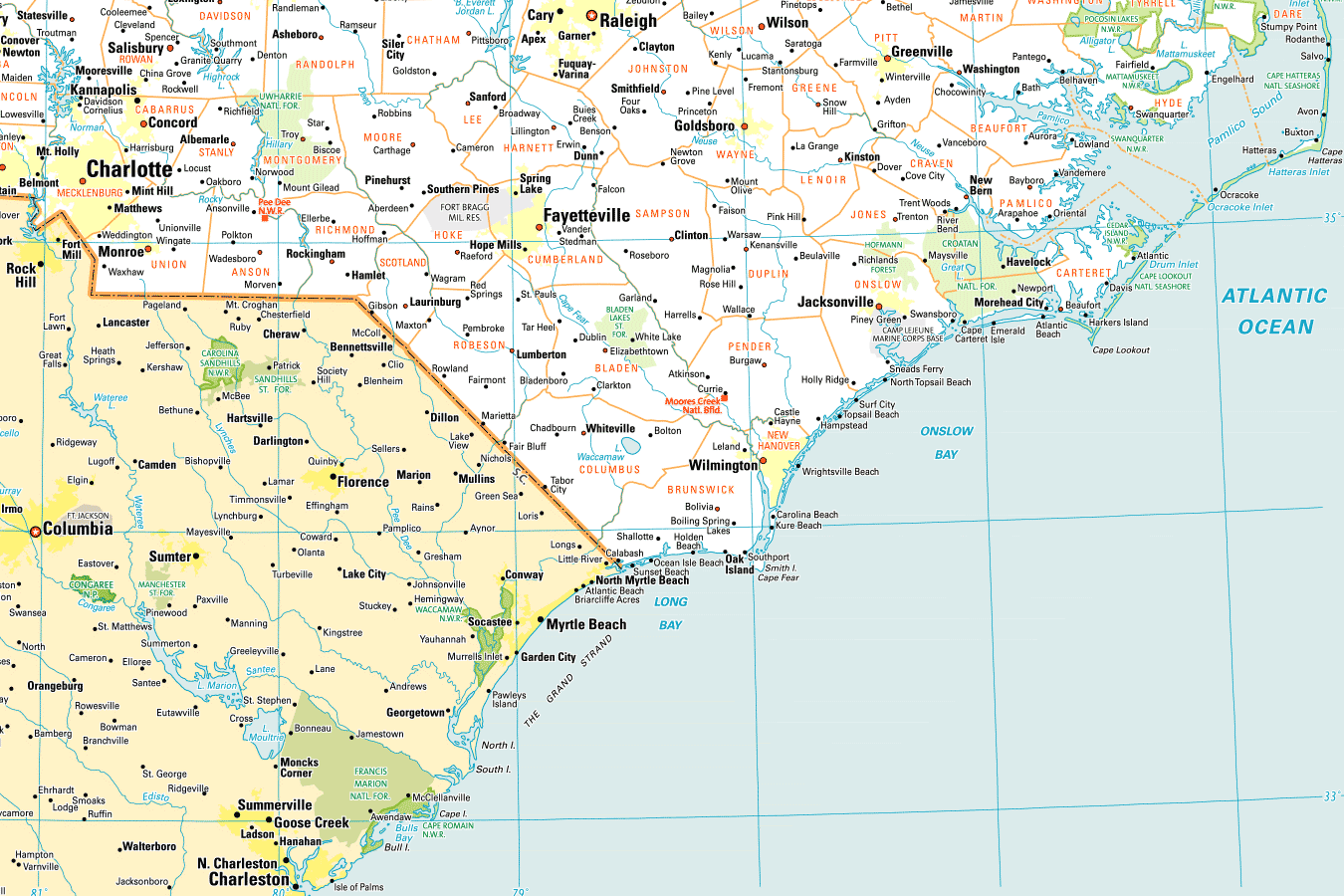 Map Of North Carolina And South Carolina Beaches - Lucia Rivalee