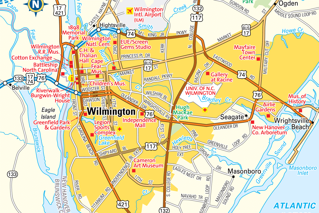 Printable Map Of Wilmington Nc This Page Shows The Location Of ...